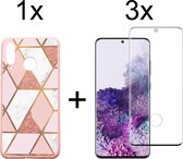 Samsung S20 Plus Hoesje - Samsung Galaxy S20 Plus Hoesje Marmer Roze Driehoek Print Siliconen Case - Full Cover - 3x Samsung S20 Plus Screenprotector