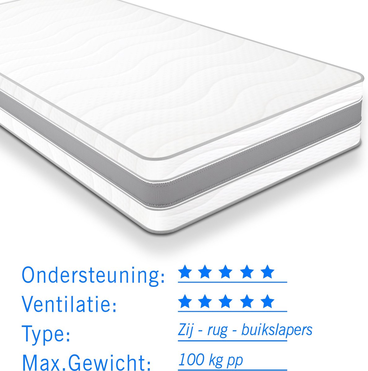 Matras pocketvering 7 Comfort Zilver 100x190 dikte 24cm
