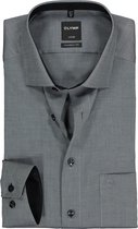 OLYMP Luxor modern fit overhemd - mouwlengte 7 - zwart met wit structuur (contrast) - Strijkvrij - Boordmaat: 41