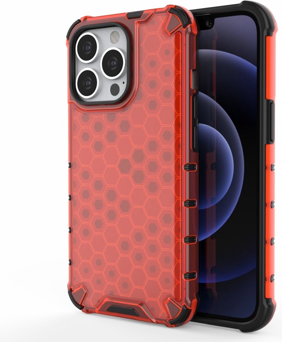 Lunso - Honinggraat Armor Backcover hoes - Geschikt voor iPhone 13 Pro - Rood
