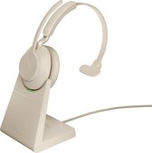 Jabra Evolve2 65 MS Mono Beige + Stand - Blueooth Headset - met standaard - op oor - omkeerbaar - Bluetooth - USB-C