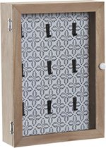 Sleutelkastje/sleutelhouder van MDF/glas hout-kleur 20 x 28 cm - Handig kastje 6 cm diep - Geschikt voor 9 sleutels - Bloemetjes mozaiek