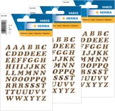 4x Stickervelletjes met 61x stuks plak letters alfabet A tot Z goud/folie 8 mm