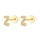 Tracelet - Zilveren Oorbellen - Oorbellen Letter Z | Studs zirkonia in goudkleurig zilver | 925 Sterling Zilver - Direct uit voorraad - Met 925 Zilver Certificaat - In Leuke cadeau