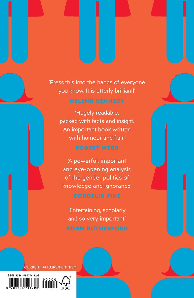 Dos d'un livre avec des citations et le titre 'Invisible Women', sur fond rouge avec des silhouettes humaines stylisées bleues.