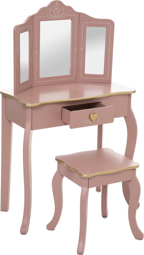 Atmosphera Sisi Coiffeuse - maquillage - maquillage - coeur de table - chambre d'enfant design - fille - avec tabouret - rose avec finition dorée
