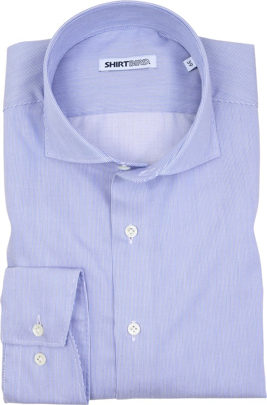 SHIRTBIRD | Buzzard | Overhemd | Blauw/Wit gestreept | STRIJKVRIJ | 100% Katoen | Parelmoer Knopen | Premium Shirts | Maat 42