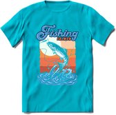 Fishing - Vissen T-Shirt | Grappig Verjaardag Vis Hobby Cadeau Shirt | Dames - Heren - Unisex | Tshirt Hengelsport Kleding Kado - Blauw - 3XL