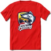 Fishing - Vissen T-Shirt | Grappig Verjaardag Vis Hobby Cadeau Shirt | Dames - Heren - Unisex | Tshirt Hengelsport Kleding Kado - Rood - S