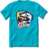 Fishing - Vissen T-Shirt | Grappig Verjaardag Vis Hobby Cadeau Shirt | Dames - Heren - Unisex | Tshirt Hengelsport Kleding Kado - Blauw - S