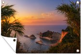 Muurdecoratie Zonsondergang bij de kust van Corfu, Griekenland - 180x120 cm - Tuinposter - Tuindoek - Buitenposter