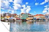 Tuindecoratie Huizen aan de kust van Willemstad, Curaçao - 60x40 cm - Tuinposter - Tuindoek - Buitenposter