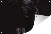 Tuindecoratie Zwarte panter weergegeven op een zwarte achtergrond - 60x40 cm - Tuinposter - Tuindoek - Buitenposter