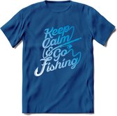 Keeo Calm Go Fishing - Vissen T-Shirt | Grappig Verjaardag Vis Hobby Cadeau Shirt | Dames - Heren - Unisex | Tshirt Hengelsport Kleding Kado - Donker Blauw - L