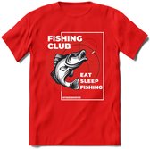 Fishing Club - Vissen T-Shirt | Grappig Verjaardag Vis Hobby Cadeau Shirt | Dames - Heren - Unisex | Tshirt Hengelsport Kleding Kado - Rood - M