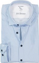 OLYMP No. 6 super slim fit overhemd 24/7 - wit met licht- en donkerblauw tricot dessin - Strijkvriendelijk - Boordmaat: 42