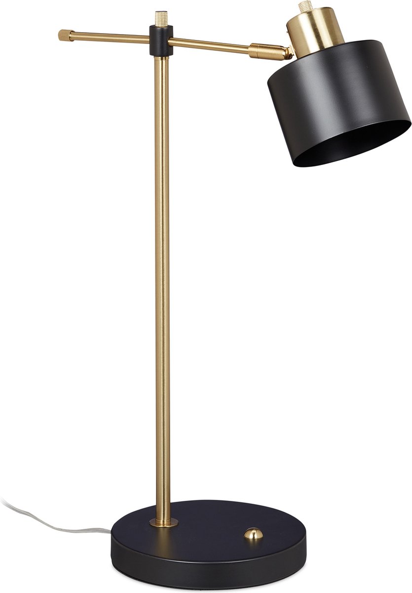 Relaxdays bureaulamp - tafellamp - E27-fitting - lamp - retro - metaal - goud/zwart