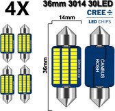 ( Set 4 Stuks ) C5W 36mm Helder Wit 6500K 12V LED CANbus Geschikt met ESP CHIP foutloos - 3014 Cree 30-SMD  - 6500 Kelvin -1100 Lumen - Instrument - Interieur verlichting - RTH36W