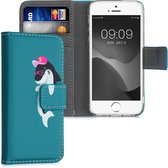 kwmobile telefoonhoesje voor Apple iPhone SE (1.Gen 2016) / 5 / 5S - Hoesje met pasjeshouder in grijs / roze / turquoise - Kleine Haai design