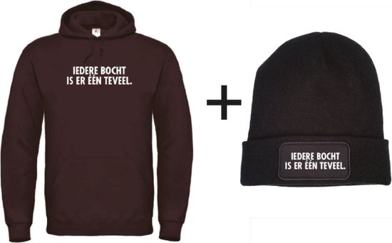 Set wintersport hoodie zwart XL + muts - Iedere bocht is er één teveel - soBAD. | Foute apres ski outfit | kleding | verkleedkleren | wintersport beanie | wintersporttruien | wintersport dames en heren