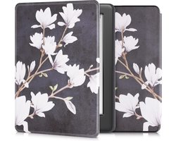 kwmobile e-reader hoesje geschikt voor Kobo Glo HD / Touch 2.0 hoes - E reader flip case met magnetische sluiting - Ereader cover - Magnolia design in taupe / wit / donkergrijs