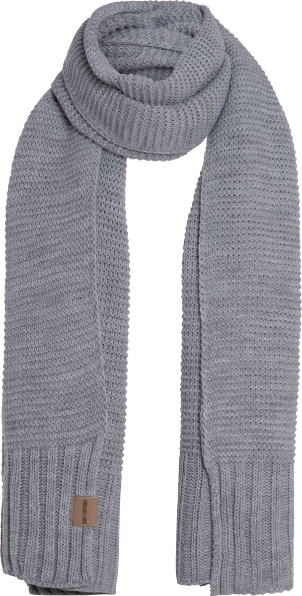 Knit Factory Jamie Gebreide Sjaal Dames & Heren - Herfst- & Wintersjaal - Langwerpige sjaal - Wollen sjaal - Heren sjaal - Dames sjaal - Unisex - Antraciet - Licht Grijs - 200x45 cm