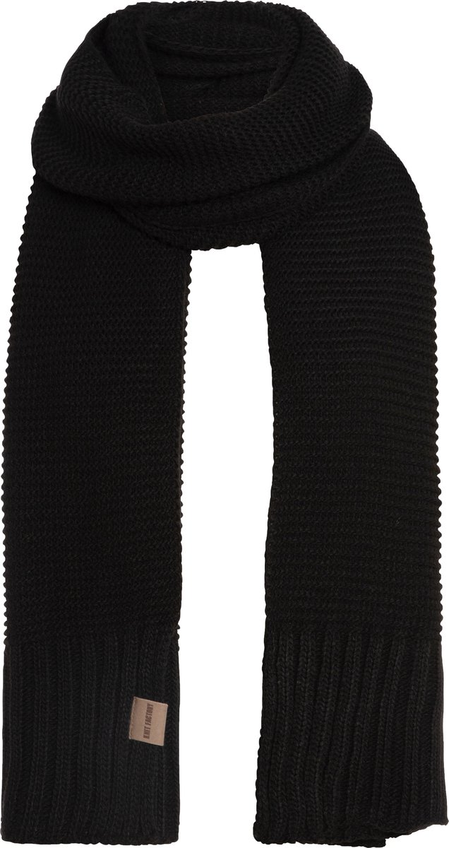 Knit Factory Jamie Gebreide Sjaal Dames & Heren - Herfst- & Wintersjaal - Langwerpige sjaal - Wollen sjaal - Heren sjaal - Dames sjaal - Unisex - Zwart - 200x45 cm