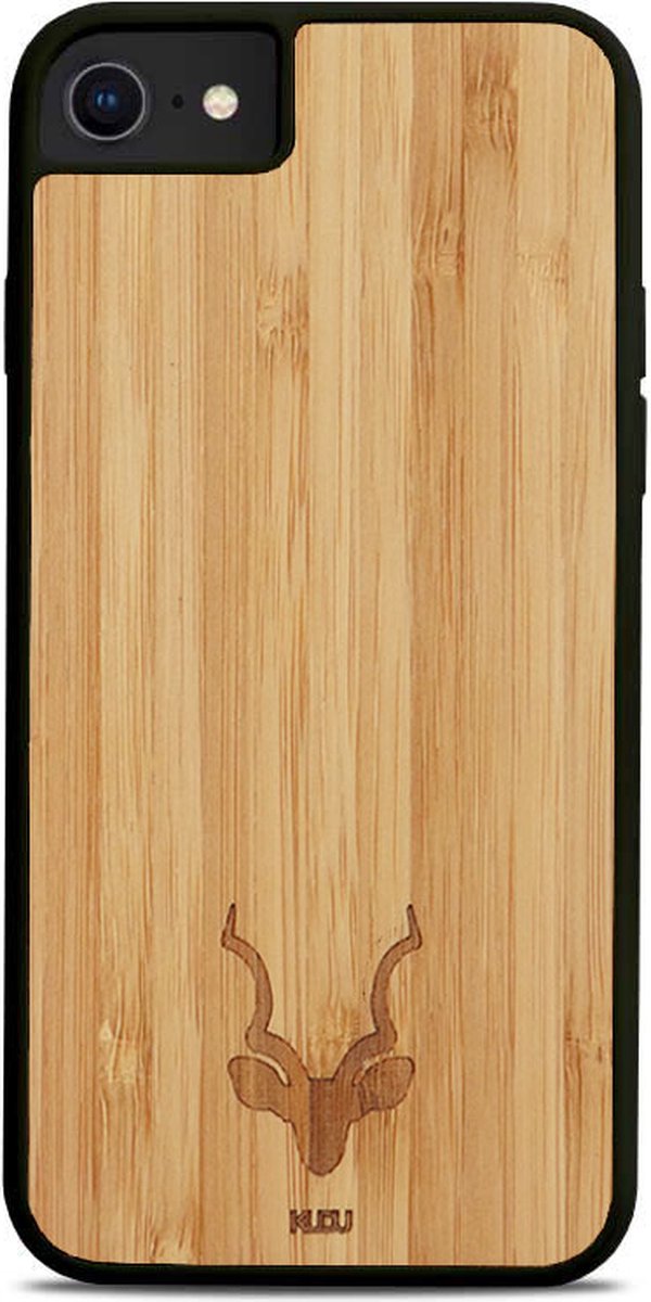 Kudu iPhone 7/8 hoesje case - Houten backcover - Handgemaakt en afgewerkt met duurzaam TPU - Bamboe - Zwart