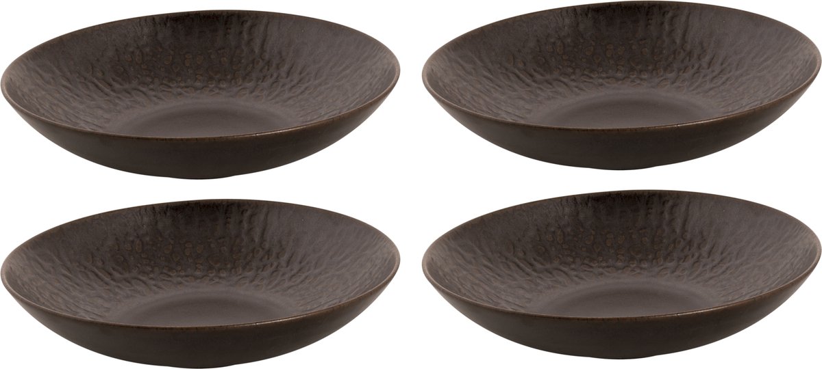 Palmer - Ruston - Bord diep - Pastabord - 4 stuks - ø 22 cm - Bruin - Stoneware - Bordenset