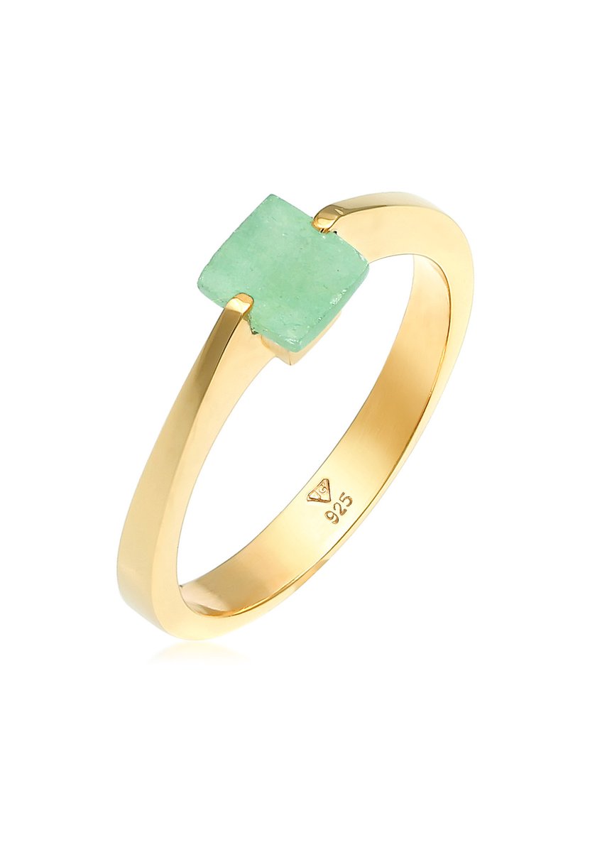 Elli PREMIUM - Ring - Elli PREMIUM Ring Dames Klassiek Piramide Elegant met Edelsteen Jade in 925 sterling zilver Verguld - Dames