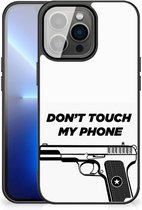 Telefoonhoesje Geschikt voor iPhone 13 Pro Max Back Case Siliconen Hoesje met Zwarte rand Pistol Don't Touch My Phone