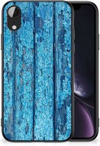 Telefoonhoesje Apple iPhone XR Backcase Siliconen Hoesje met Zwarte rand Wood Blue