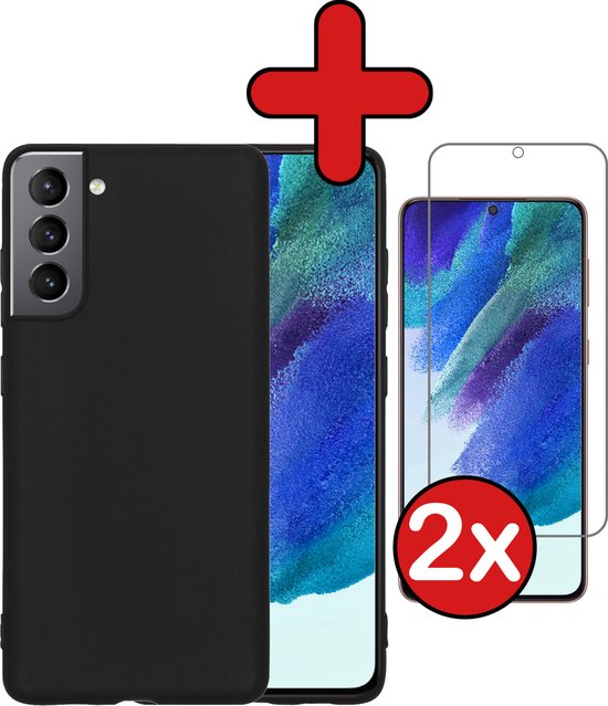 Coque Samsung S21 FE en Siliconen avec 2x protections d'écran - Coque Samsung Galaxy S21 FE en Siliconen avec 2x protections d'écran - Zwart