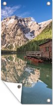 Affiche de jardin Reflet dans le lac Lago di Braies en Italie - 30x60 cm - Toile jardin - Affiche extérieure