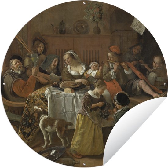 Tuincirkel Het vrolijke huisgezin - Jan Steen - 60x60 cm - Ronde Tuinposter - Buiten