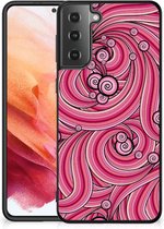 Smartphone Hoesje Geschikt voor Samsung Galaxy S21 Back Case TPU Siliconen Hoesje met Zwarte rand Swirl Pink