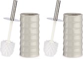 Set van 2x stuks toiletborstel kiezelgrijs gestreept bamboe 31 cm - Wc-borstels