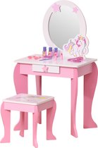 HOMCOM 2-delige kinderkaptafel met kruk kaptafel met lade van MDF-acryl 350-089