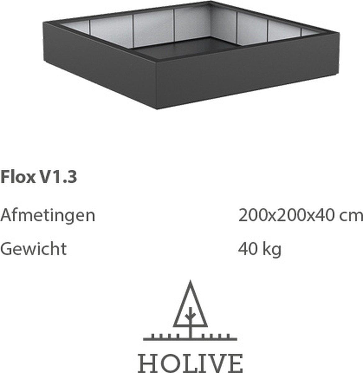 Polyester Flox V1.3 Vierkant 200x200x40 cm. Plantenbak