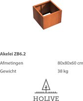 Cortenstaal Akelei ZB6.2 Vierkant zonder bodem 80x80x60 cm. Plantenbak