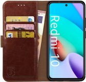 Rosso Element Book Case Wallet Hoesje Geschikt voor Xiaomi Redmi 10 | Portemonnee | 3 Pasjes | Magneetsluiting | Stand Functie | Bruin