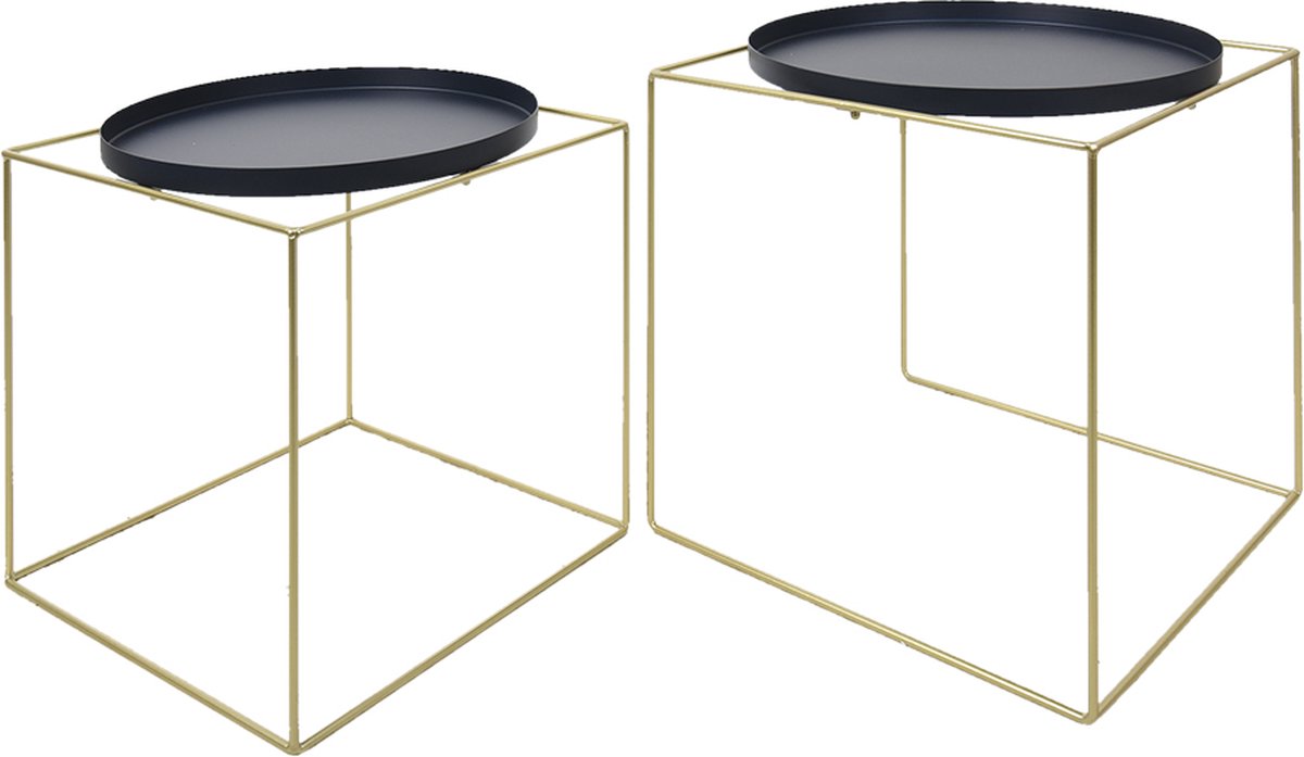Clayre & Eef Bijzettafel Set van 2 Goudkleurig Ijzer Plantentafel