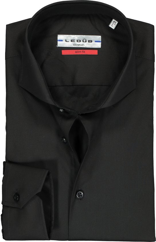 Ledub slim fit overhemd - zwart - Strijkvriendelijk - Boordmaat: