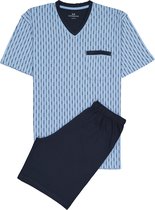 Gotzburg heren shortama - V-hals - lichtblauw met blauw en wit dessin - Maat: 3XL