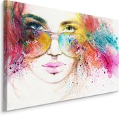 Schilderij - Vrouw met Zonnebril, Multikleur, Premium Print op Canvas