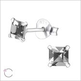 Aramat jewels ® - 925 sterling zilveren oorsteker met vierkante black diamond swarovski elements kristal