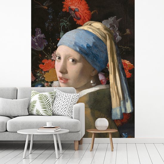Papier peint - Papier peint photo Fille à la perle - Vermeer - Fleurs - Largeur 205 cm x hauteur 280 cm