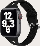 Dun Siliconen Apple Watch Sportbandje met gaatjes - Zwart - 38/40/41 mm - Series 1 2 3 4 5 6 SE 7 - Geschikt voor Apple Watch