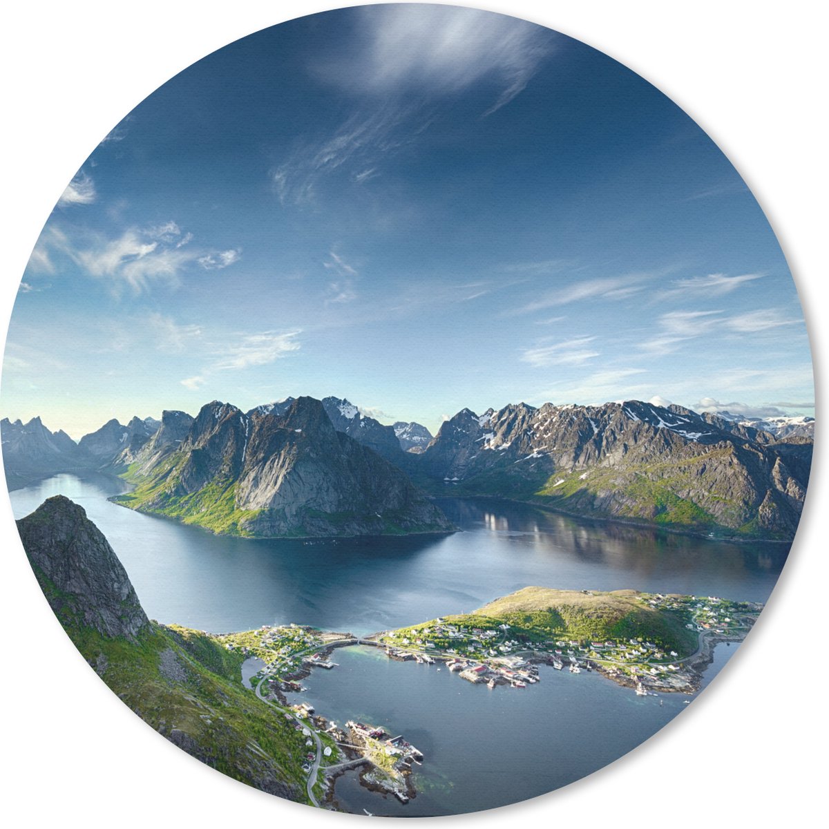 Muismat rond 30x30 cm - Mousepad Panoramisch uitzicht Lofoten Noorwegen - Ronde muismatten