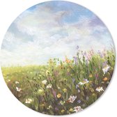 Muismat - Mousepad - Rond - Zomer - Bloemen - Olieverf - 20x20 cm - Ronde muismat